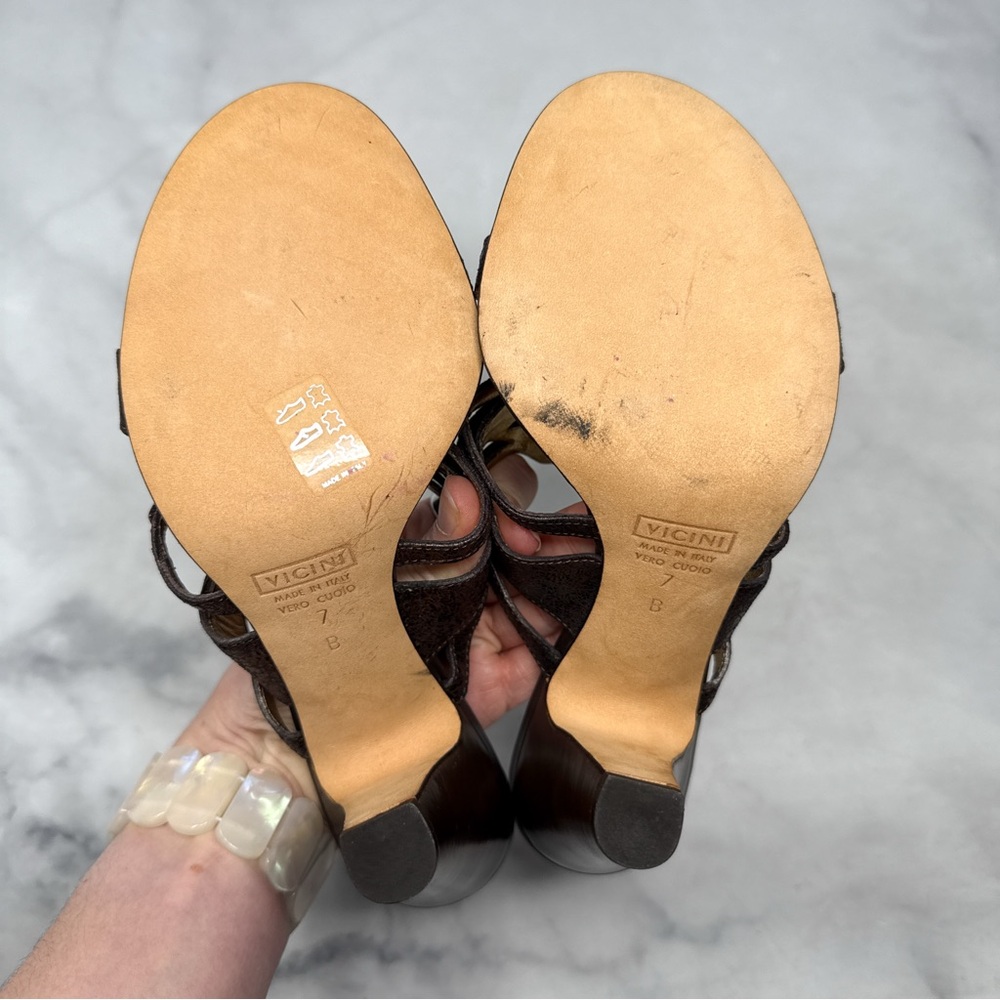 NEW Giuseppe Zanotti Vicini Vintage Y2K Leather Jeweled Mule Sandal Heel Bronze - Picture 9 of 13